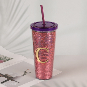 Hot products double wall plastic cup with lid&straw