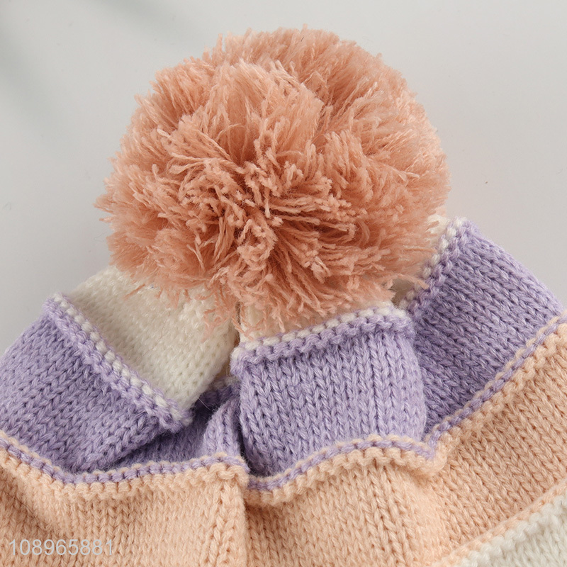 Good Quality Winter Earflap Hat Pompom Knit Hat for Kids Boys Girls