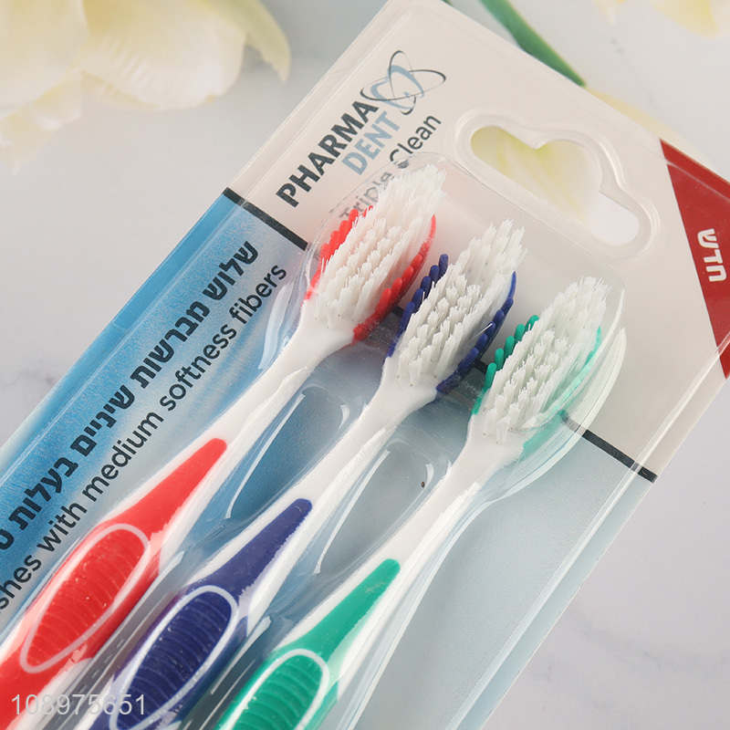 Good selling 3pcs multicolor soft bristle toothbrush set wholesale