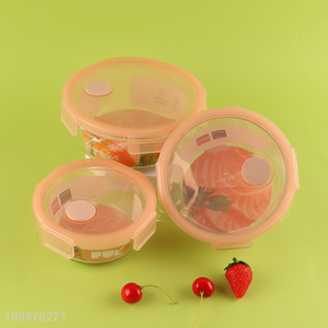 China wholesale round glass sealed food container <em>storage</em> <em>box</em> with lid