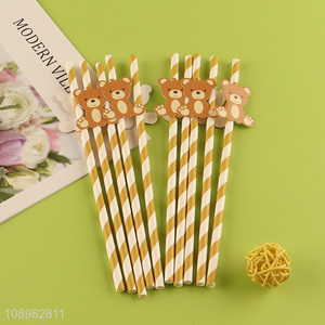 Yiwu market cartoon bear paper disposable drinking straw for sale