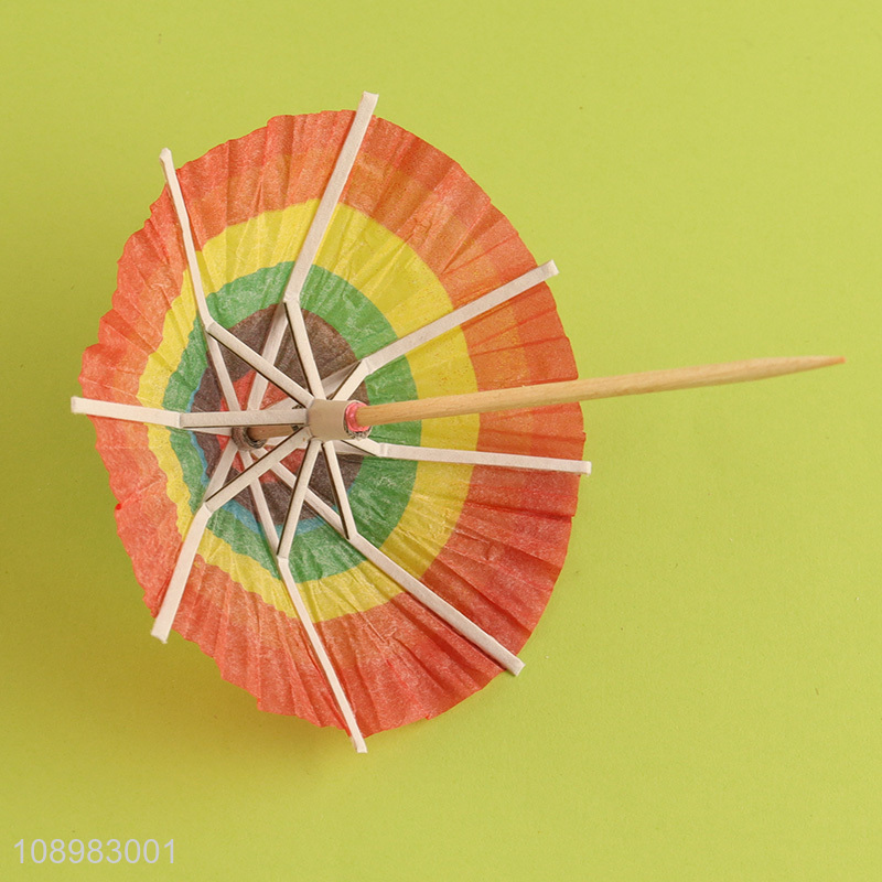 Best selling rainbow color umbrella wooden fruits pick wholesale