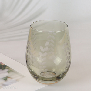 China Product Leaf Pattern Stemless Glass Water Cup Juice Wine Glasses