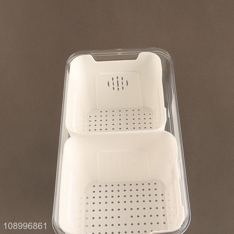 New Product Plastic Refrigerator Organizer Bin with 2 Removable Colanders & Lid