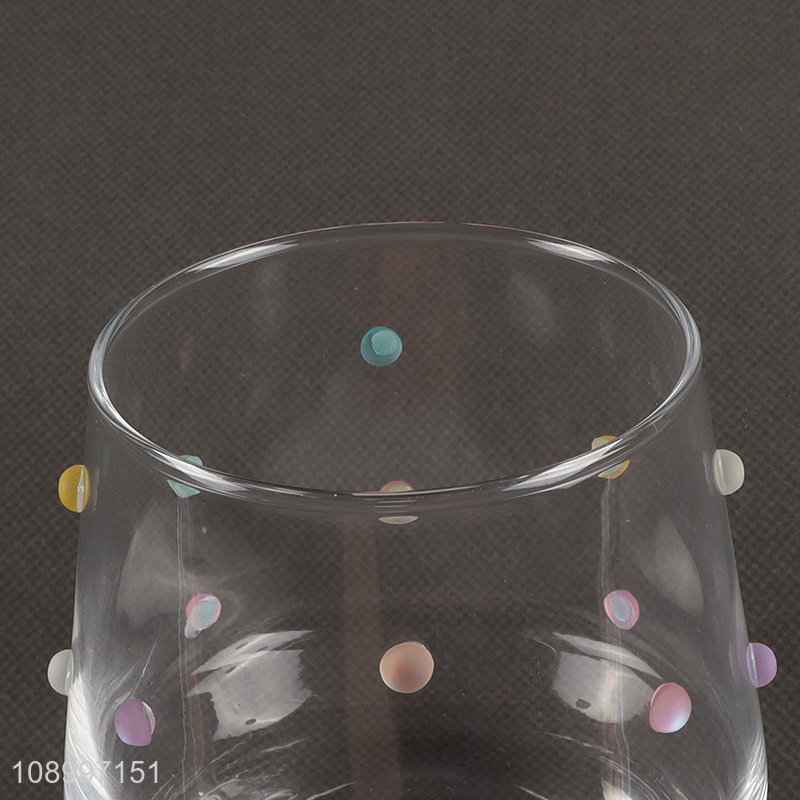 Wholesale Colorful Dots Glass Water Cup Stemless Wine Glasses Tumbler