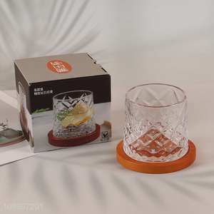 New Arrival Clear Rotatable Whiskey Bourbon Glasses with Wooden Coaster