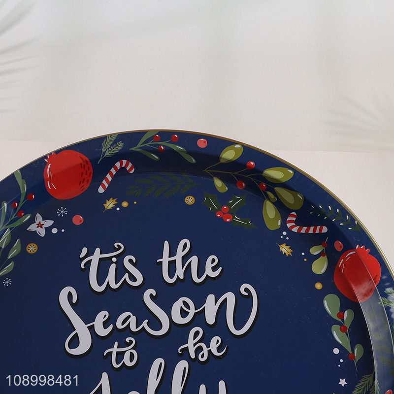 New Product Metal Tin Christmas Cookie Plate Dessert Snack Plate