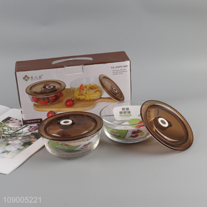 China factory 2pcs round glass food container preservation <em>bowl</em>