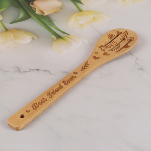 Yiwu market bamboo long handle kitchen utensils slotted spatula for cooking