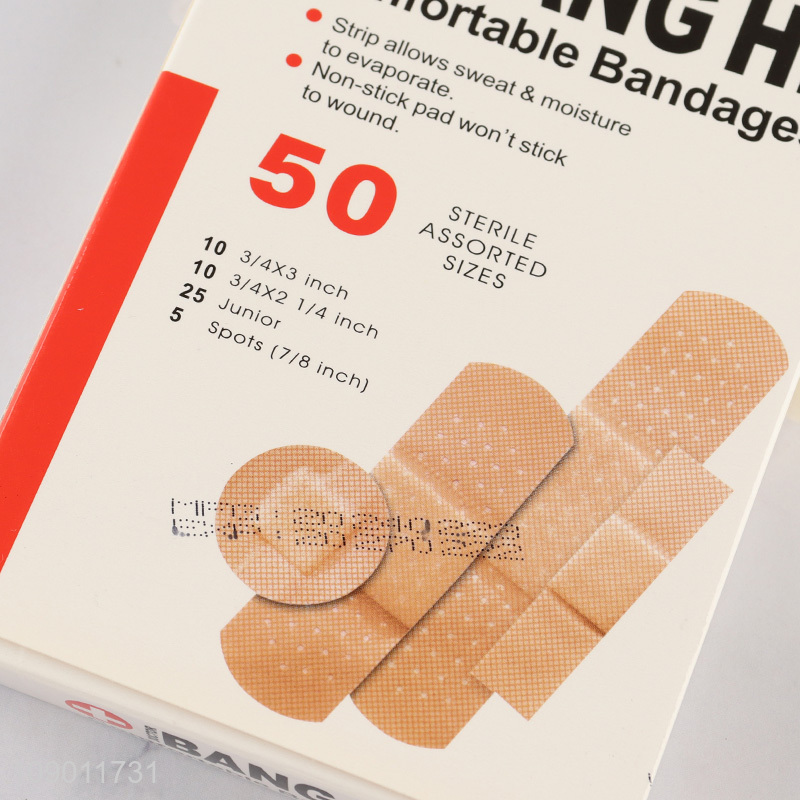 High Quality 50PCS Assorted Sizes PE Adhesive Bandages First Aid Supplies