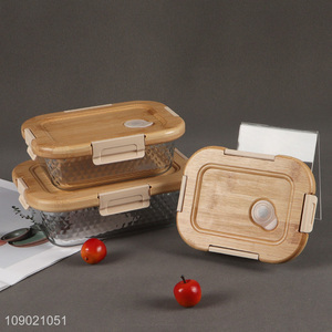 Best selling rectangle glass food container crisper with bamboo lid