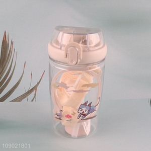 High Quality 550ml Kids Plastic Water Bottle with Silicone <em>Straw</em> & Shoulder Strap