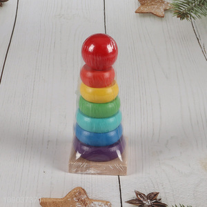 Online Wholesale Wooden Rainbow Stacking Tower Toy Learning Toy for Kids Toddlers