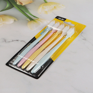 High Quality 5 Pieces Macaron Color Toothbrush Set Manual Toothbrushes for Adults