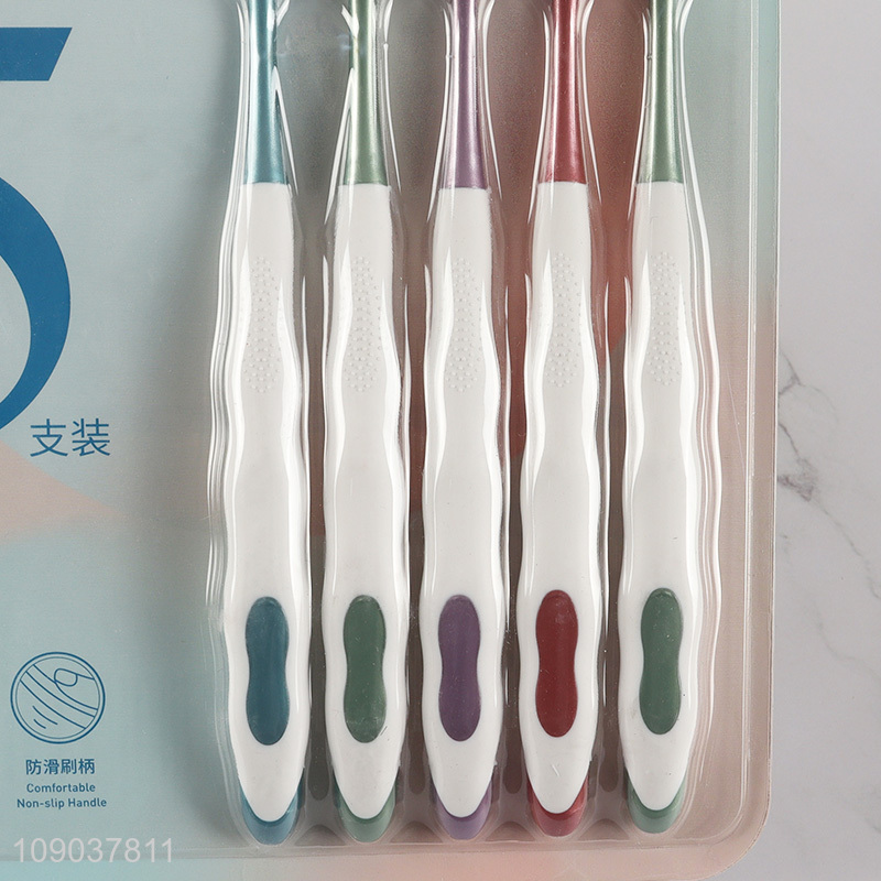 Promotional 5 Pieces Soft Bristles Adult Toothbrush with Comfortable Non-Slip Handle