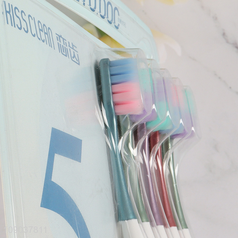 Promotional 5 Pieces Soft Bristles Adult Toothbrush with Comfortable Non-Slip Handle