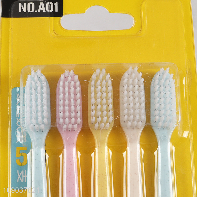 High Quality 5 Pieces Macaron Color Toothbrush Set Manual Toothbrushes for Adults