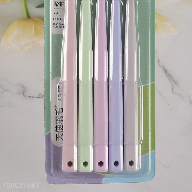 Factory Price 5 Pieces Macaron Color Soft Bristles Toothbrush Set for Women