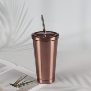 Hot Sale Double Wall Stainless Steel Vaccum Insulated Car Mug with Lid and Straw