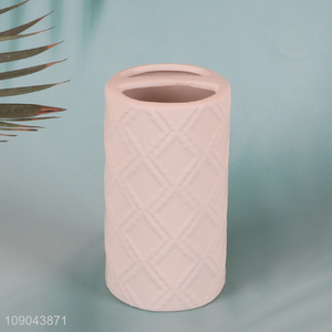 New Product 2-Slot Embossed Ceramic Toothbrush Holder Porcelain Toothpaste Holder