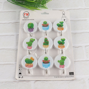 New arrival 9pcs round cactus pattern sticky hook wall hook for household