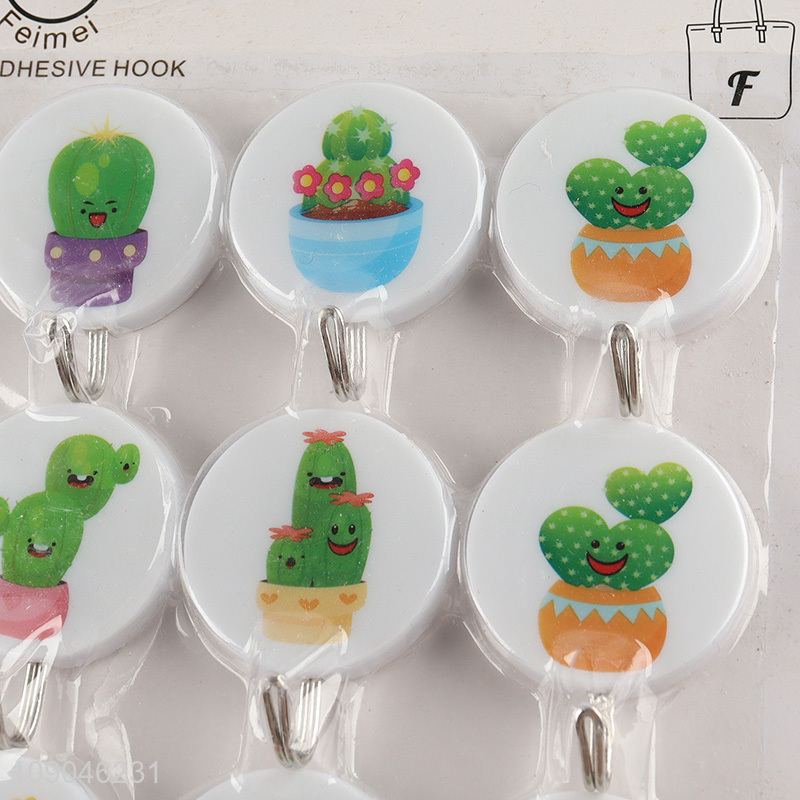 New arrival 9pcs round cactus pattern sticky hook wall hook for household