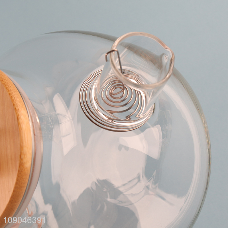 Hot items household glass clear tea pot with bamboo lid