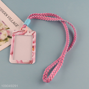 Online wholesale pink portable girls ID card holder lanyard polyester lanyard