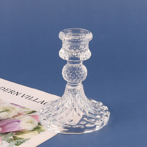 Hot items clear glass home decor candle holder for tabletop decoration