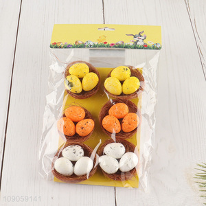 New Arrival 6PCS Artificial Bird's Nests with Spotted Eggs for Easter Decor