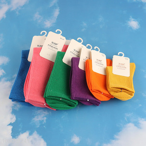 China Imports Solid Color 100% Cotton Casual Socks for Kids Teens Adults