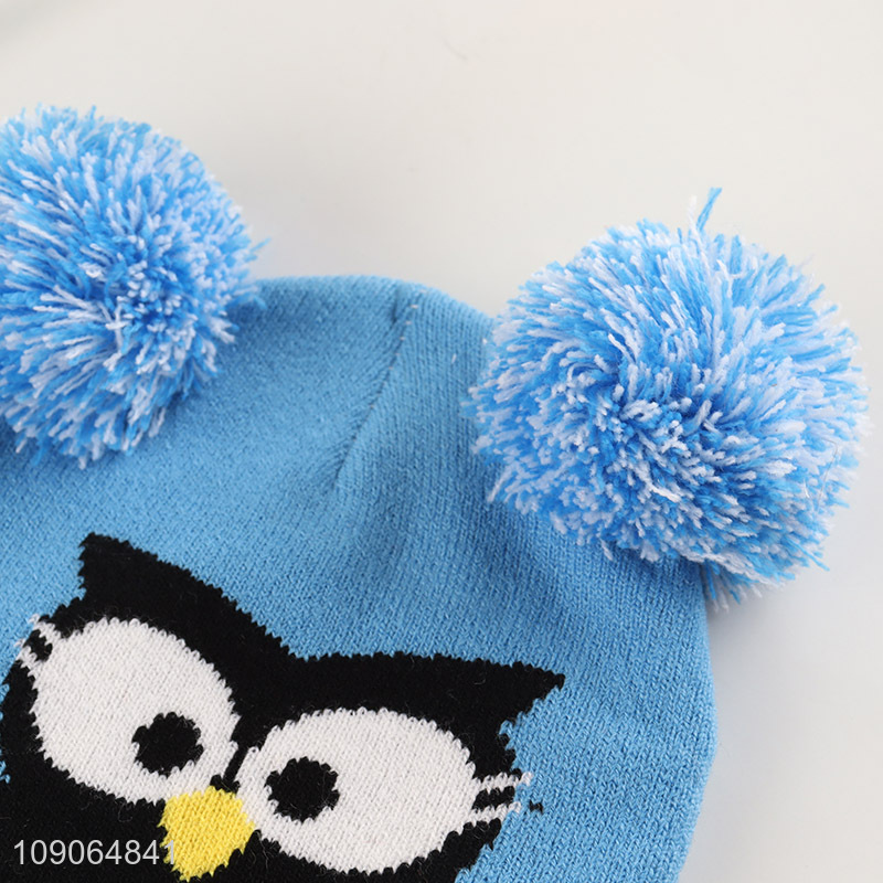 Factory Supply Cute Cartoon Beanie Hat Winter Knitted Hat with Pom Pom