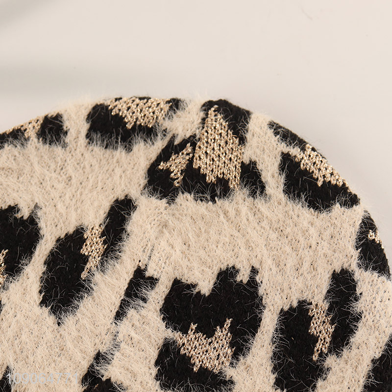 High Quality Winter Hat Leopard Pattern Knitted Beanies for Men Women