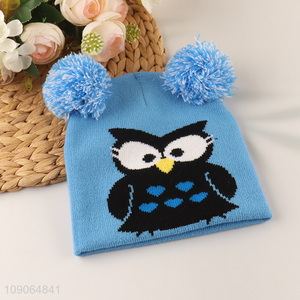 Factory Supply Cute Cartoon Beanie Hat Winter Knitted Hat with Pom Pom