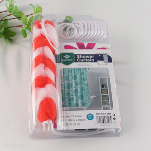 China wholesale waterproof home hotel PE <em>shower</em> <em>curtain</em> with 12hooks
