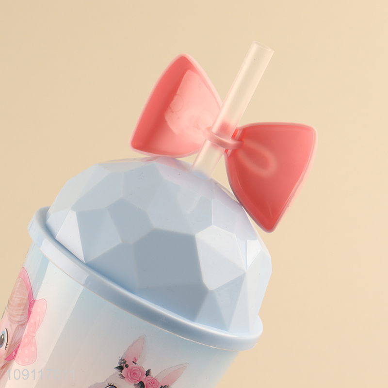 Good price cartoon girls plastic 500ml water cup straw cup for sale