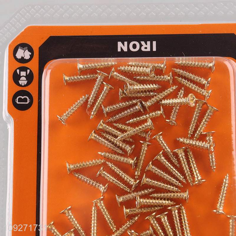 Yiwu market 70pcs 2*10mm copper-plated phillips flat head self-tapping screws