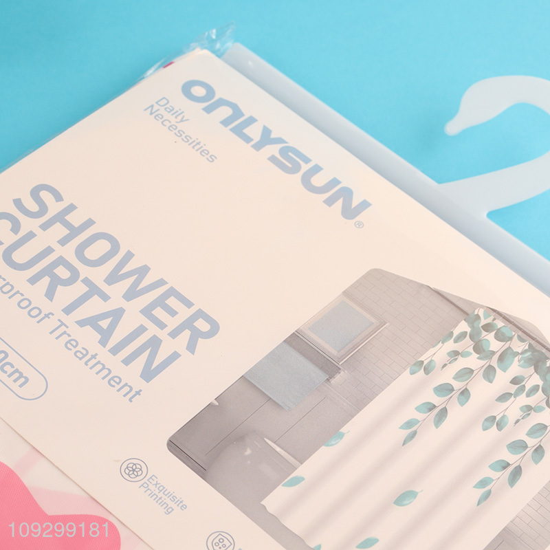 Factory price printed waterproof shower curtain with hook