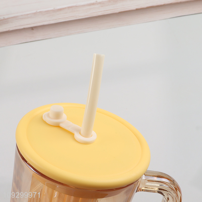 Top quality 530ml glass water cup straw cup for sale