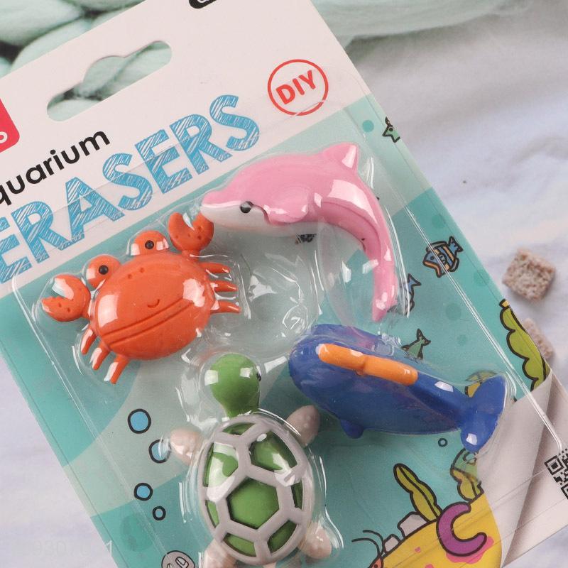 Top selling aquarium series cartoon students stationery eraser set
