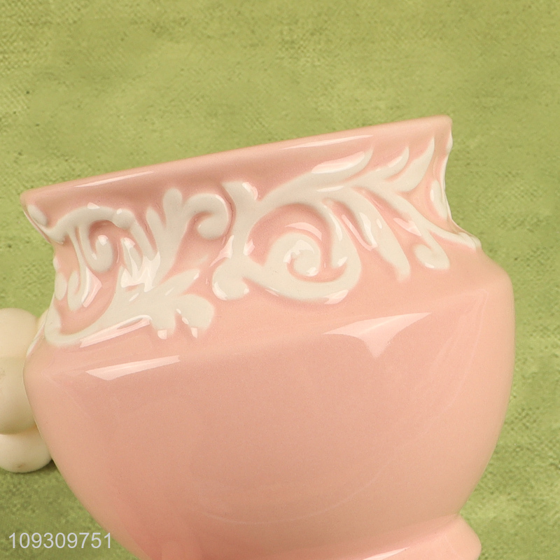 Online wholesale pink ceramic storage jar with lid