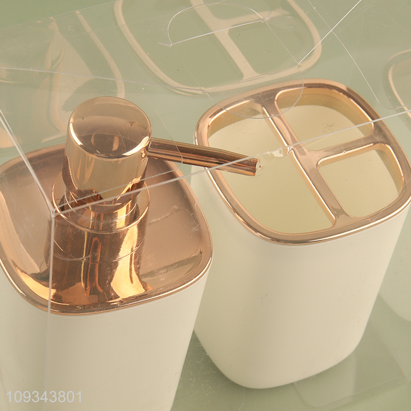 Factory price bathroom liquid soap bottle toothbrush holder set