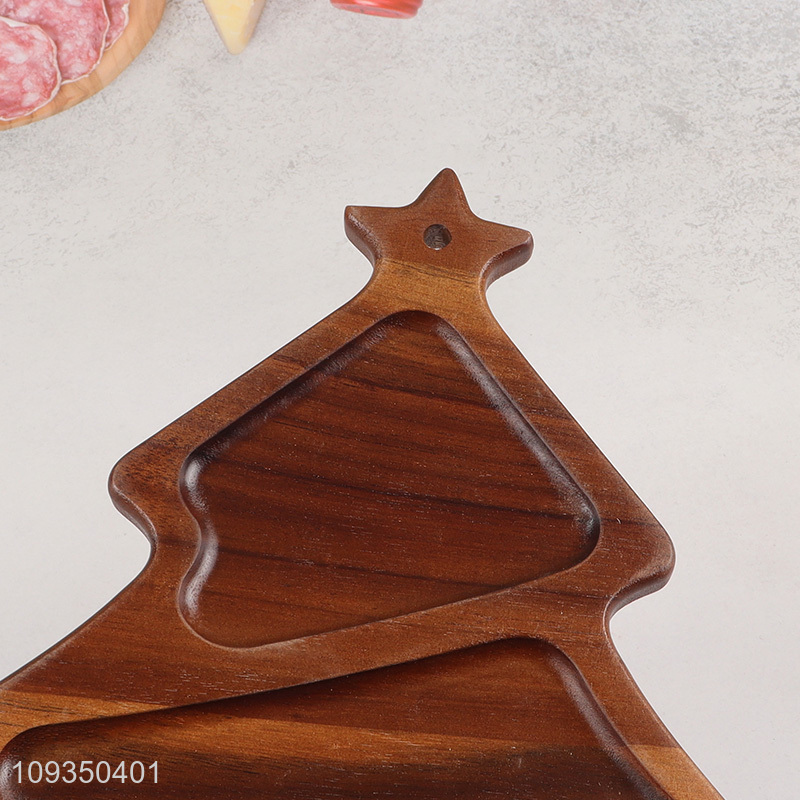 Hot sale xmas tree wooden storage tray