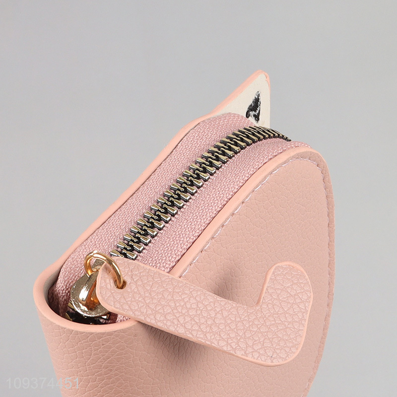 Good quality pink cat girls leather wallet