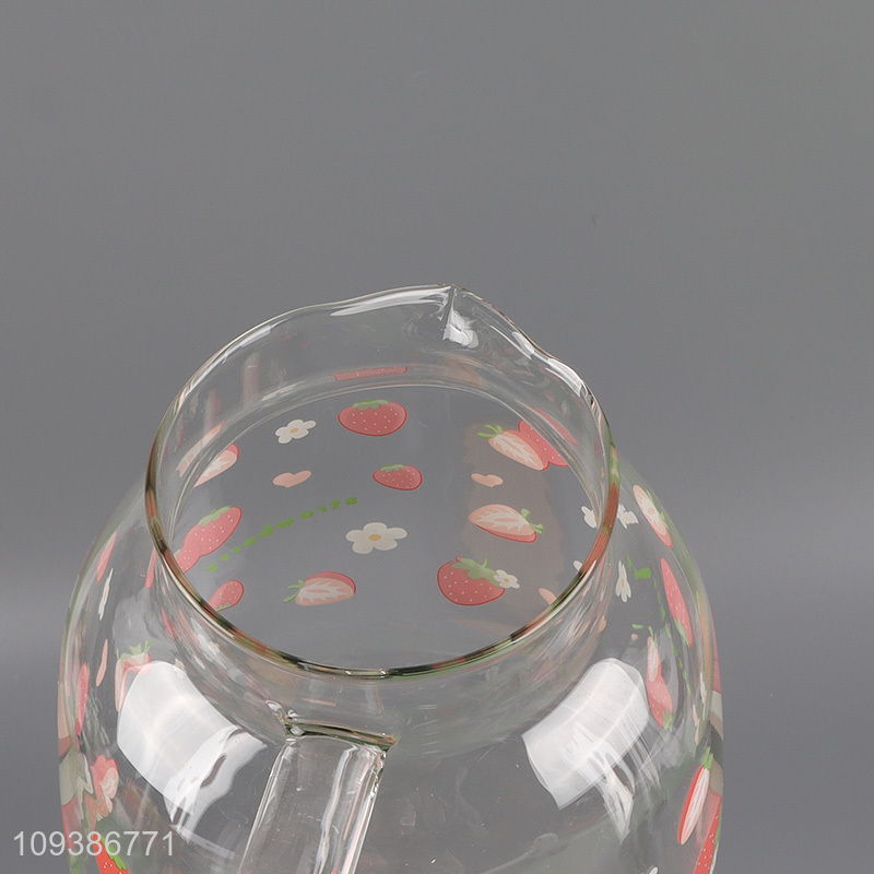 Wholesale strawberry printed glass water jug with handle