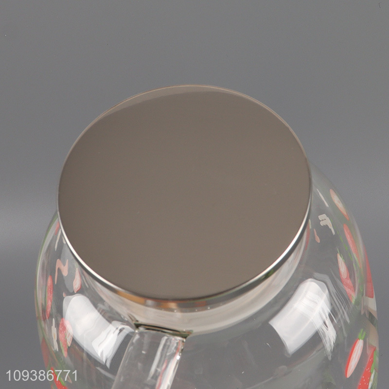 Wholesale strawberry printed glass water jug with handle