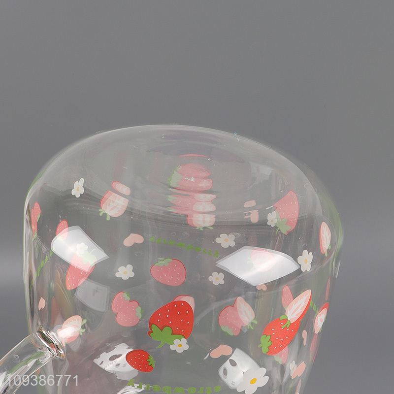 Wholesale strawberry printed glass water jug with handle