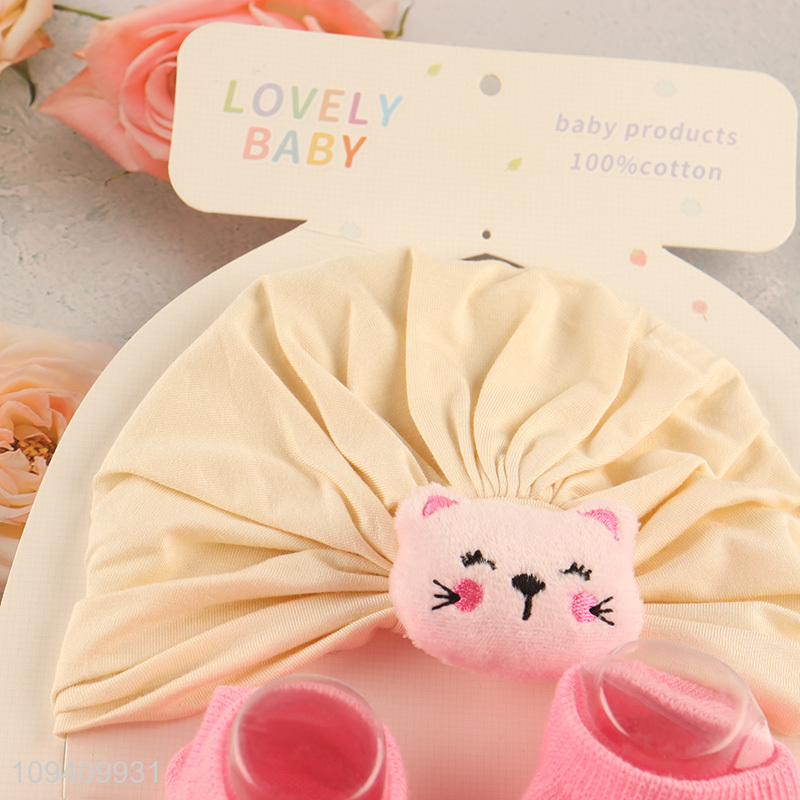 Wholesale cartoon baby hat socks set for gift