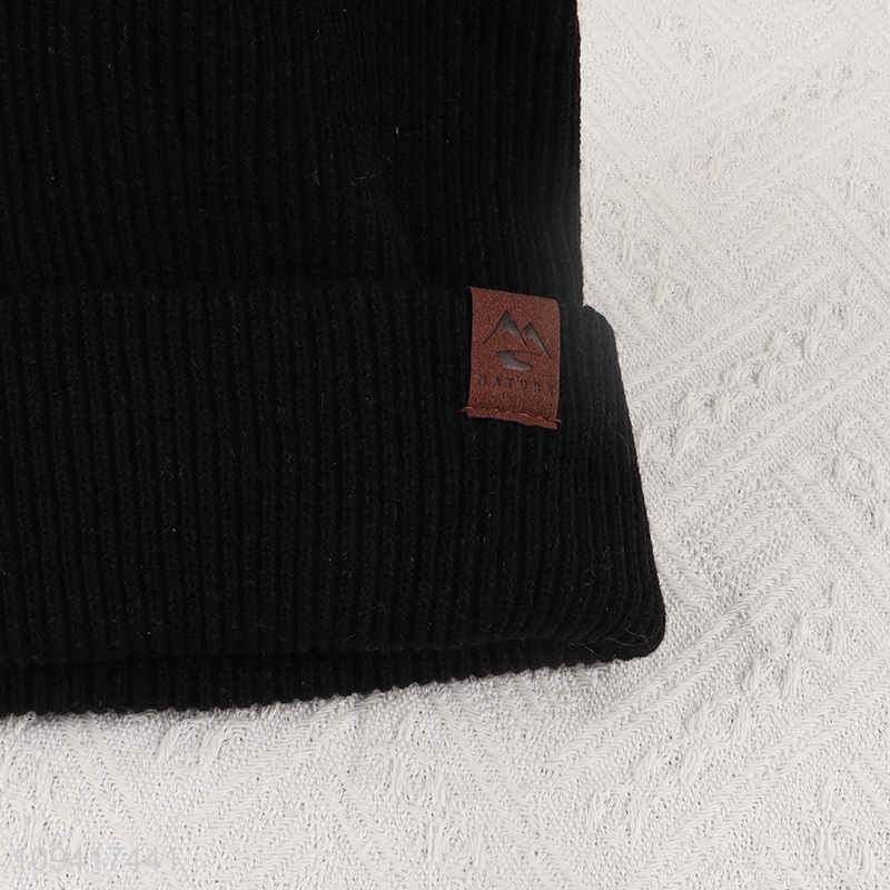 Good price black warm knitted hat beanies hat