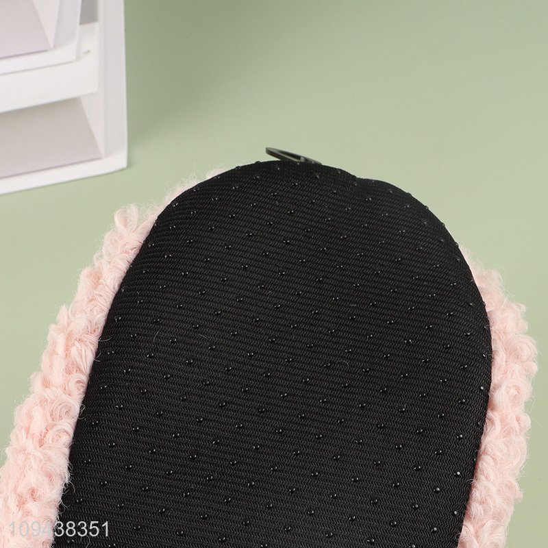 Good quality pink plush polyester home floor slippers